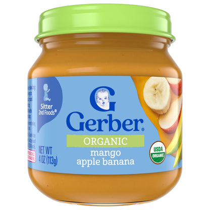 Gerber Stage 2 Baby Food, Organic Mango Apple Banana Jar, Non-GMO, Baby Puree