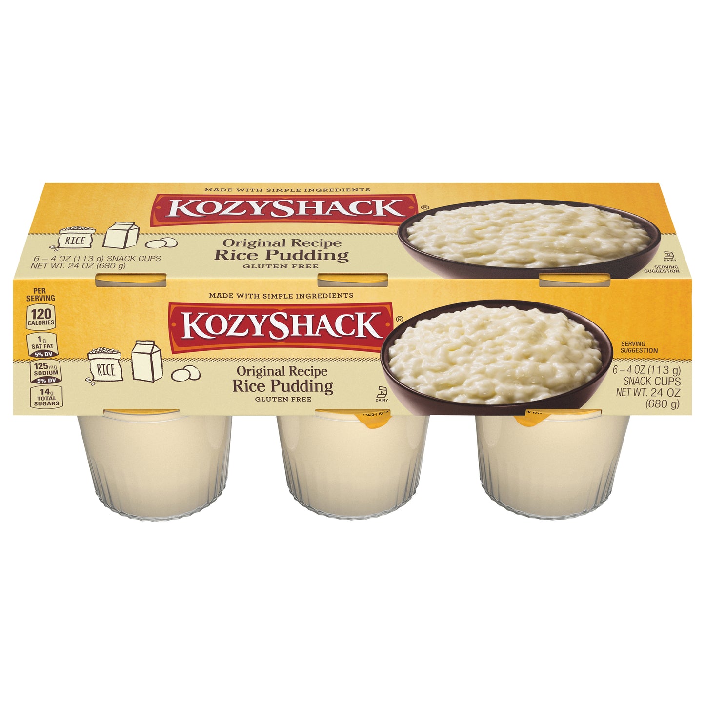 Kozy Shack Rice Pudding Snack Cups, Original Recipe, Gluten Free Dessert, 4 oz, 6 ct