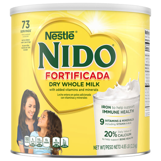 NIDO Fortificada Powdered Drink Mix - Dry Whole Milk Powder with Vitamins and Minerals Canister - 4.85LB