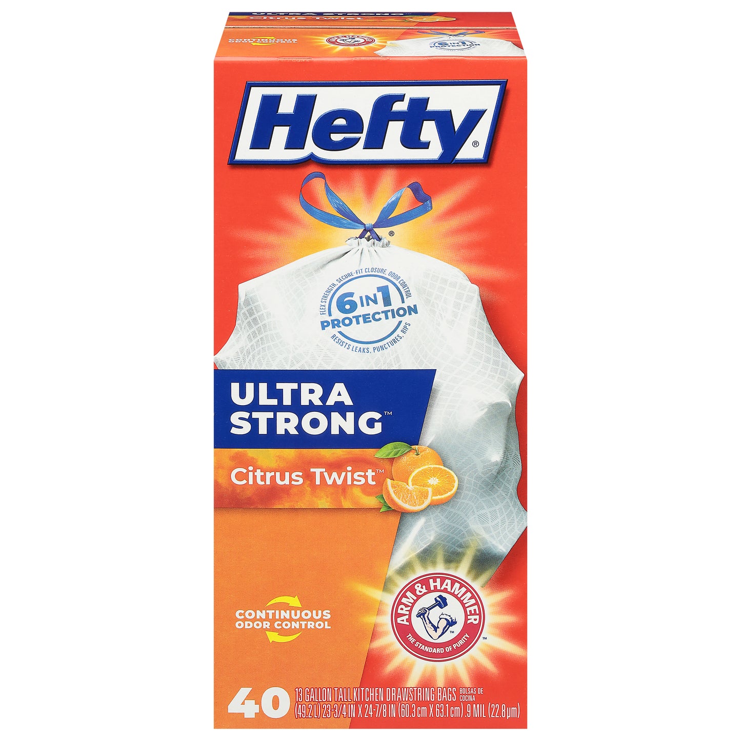 Hefty 13 Gallon Ultra Strong Drawstring Citrus Twist Tall Kitchen Bags 40 ea