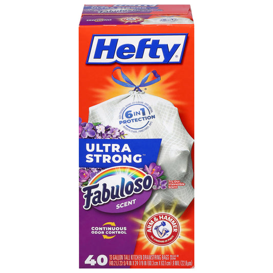 Hefty Ultra Strong 13 Gallon Tall Kitchen Fabuloso Scent Drawstring Bags 40 Bags