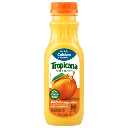 Tropicana Pure Premium Original No Pulp 100% Orange Juice With Calcium, 11 Fl Oz Bottle